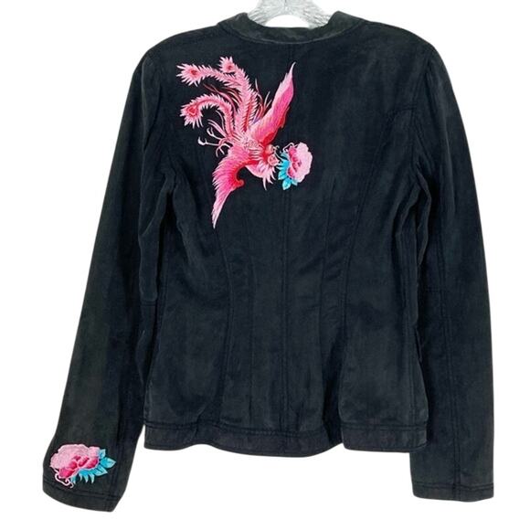 Vintage ESCADA SPORT Blazer Jacket 36~S SILK Black/Grey Pink-Embroidery-Peacock - Picture 2 of 16